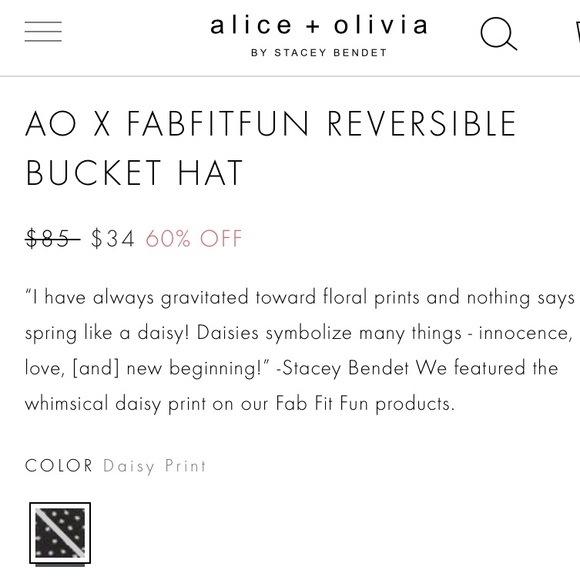 New Alice + Olivia X Fabfitfun reversible Bucket hat black/white daisy - Picture 10 of 15